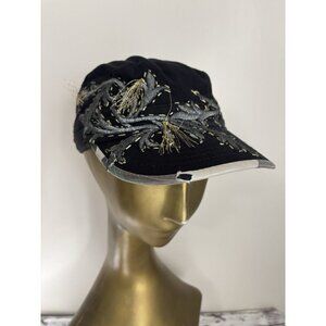 DREAM CONTROL Cadet Military Cap Style Black Embroidery Silver Gold L/XL